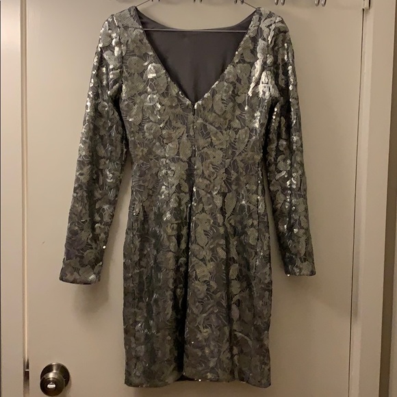 Aidan Mattox Silver Long Sleeve Cocktail Dress - Picture 4 of 8
